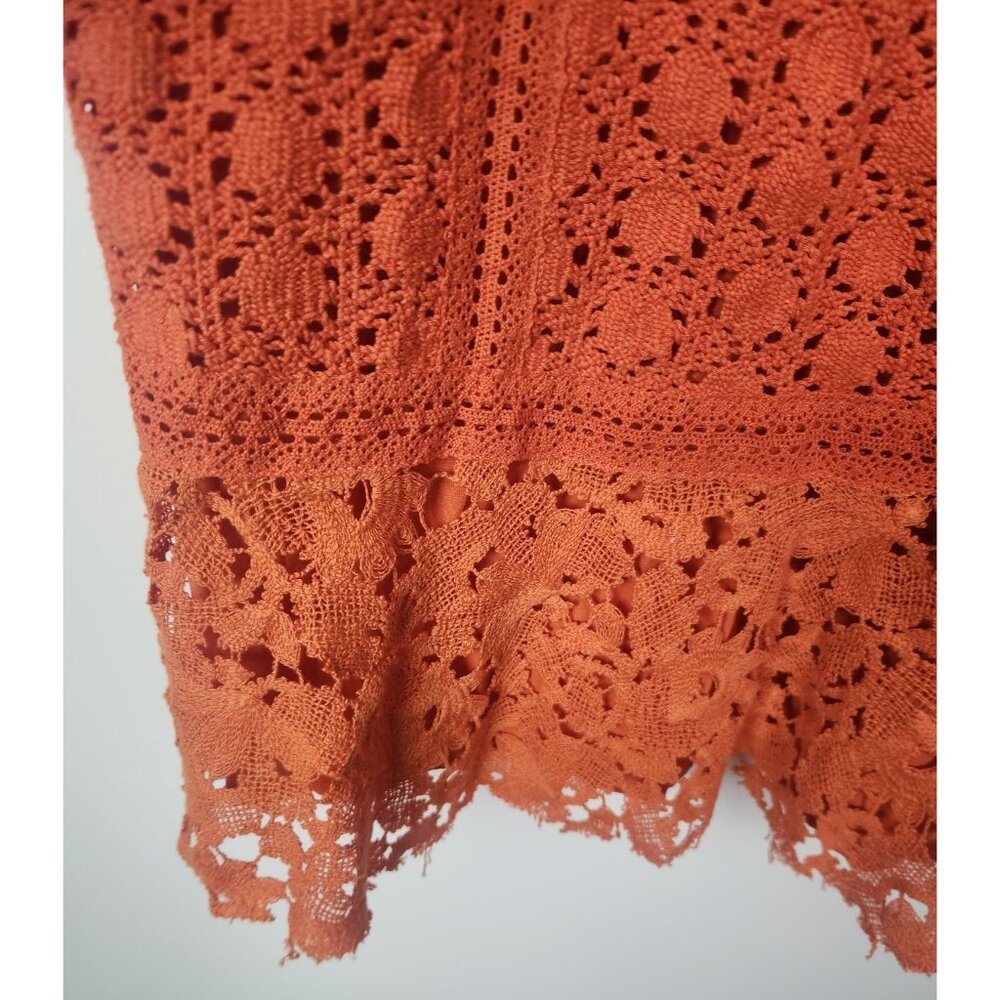 Free People Women's Sz. 8 Orange Crochet Cross My Heart Mini Dress - Picture 5 of 8